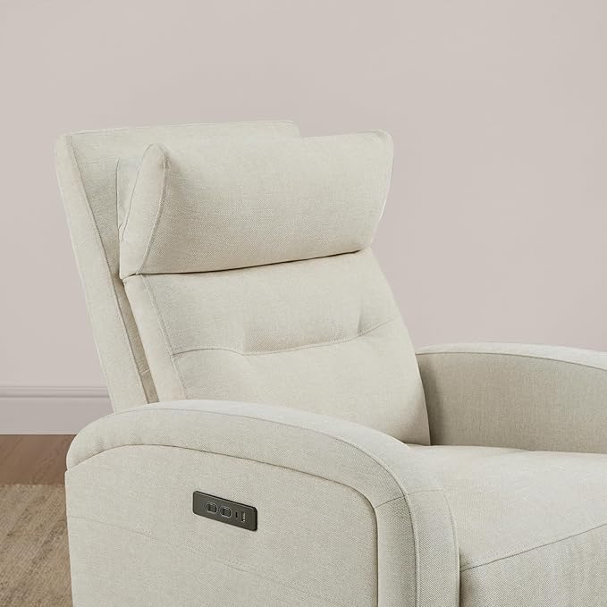 Watson & Whitely Swivel Power Recliner with Adjustable Headrest, Recliner Chairs for Adults, Small Glider Rocker for Living Room, Fabric in Linen
