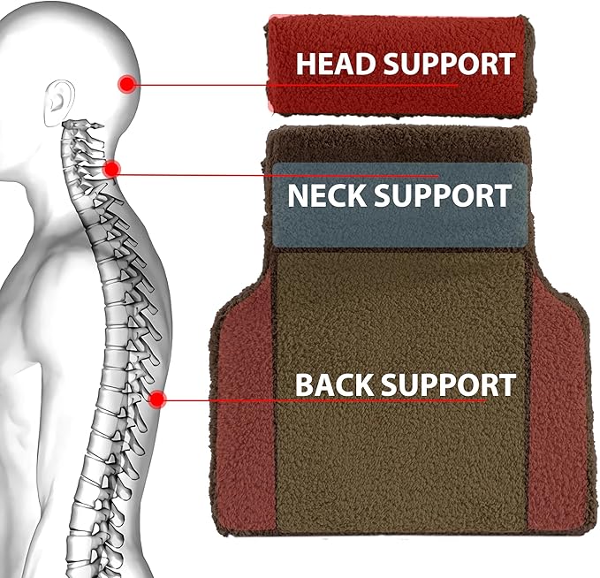 HOMBYS Sherpa Fleece Lumbar Support Pillow with Headrest for Recliner,Memory Foam Recliner Chair Cushion for Back Pain,Big High Back Support for Recliner with Chair Headrest for Elderly (Dark Coffee)
