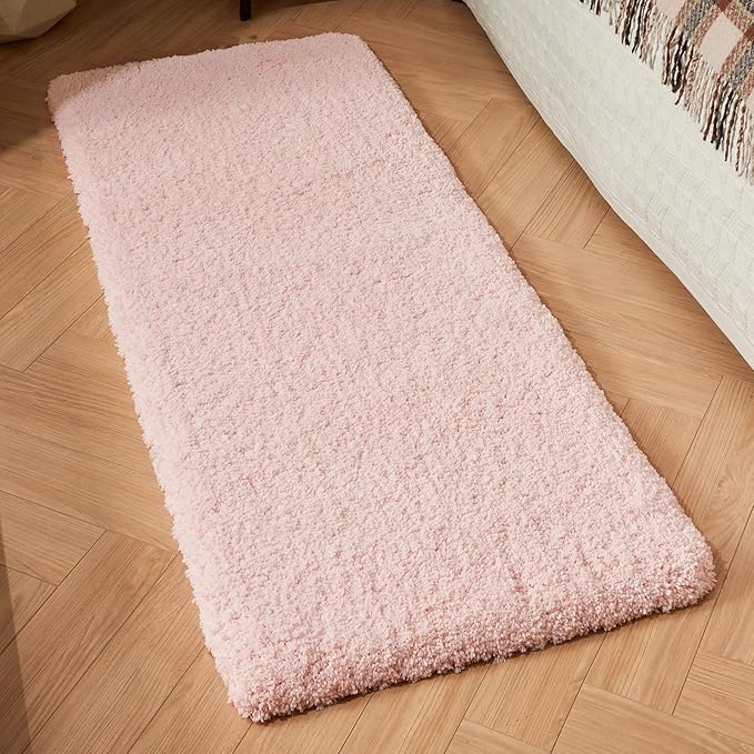 Pink Bathroom Rug 24x48 Non Slip Fluffy Bath Mat for Bathroom Floor Washable Plush Luxury Bath Rug for Tub Soft Shaggy Absorbent Shower Sink Mat