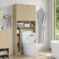 Furnideco 31''W Over Toilet Storage Cabinet Modern Above Toilet Shelf Cabinet with Fluted Doors & Toilet Paper Storage Holder for Bathroom, Natural Oak
