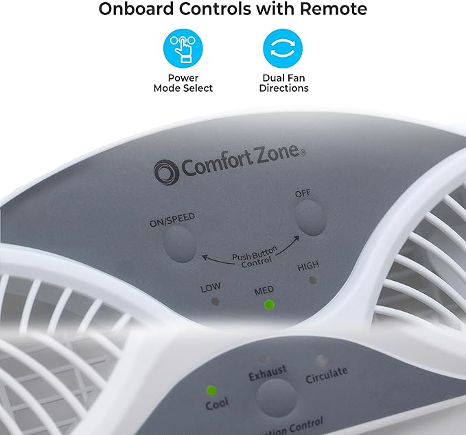 Comfort Zone Twin Window Fan with Remote Control, Removable Cover, Reversible, 9 inch, 3 Speed, 3 Function, Expandable, Exhaust, Airflow 8.40 ft/sec, Ideal for Home, Kitchen, Bedroom & Office, CZ310R