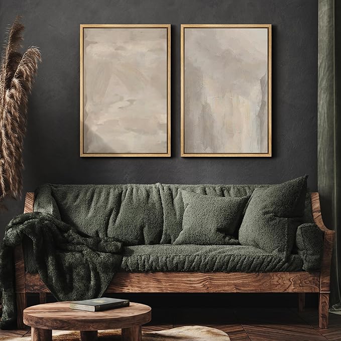 MUDECOR Framed Canvas Print Wall Art Abstract Neutral Tones Minimalist Earthy Color Palette Illustrations Modern Art Decorative Chic for Living Room, Bedroom, Office - 16"x24"x2 Natural