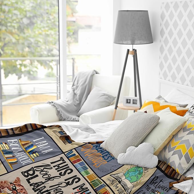 Book Lovers Gifts for Women for Readers, Librarian Book Club Bookworm Reading Literary Gift for Bookish Blanket 60x50in