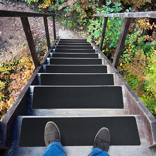 S&X Stair Treads Non Slip Outdoor Grip Tape 12-Pack 8” x 30” Pre-Cut Anti Slip Tape, Safety Non Skid Traction Tread for Stairs, Steps, Black