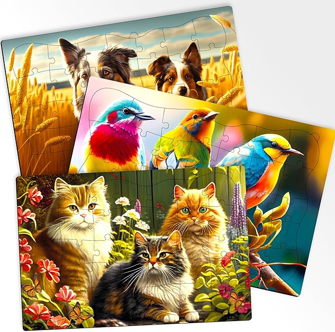 QUOKKA 35 Piece Puzzles for Adults - 3 Set Dementia Puzzles for Elderly - Large Piece Activities Products for Seniors - Alzheimers Jigsaw Puzzle Games for Adults - Dogs in The Field