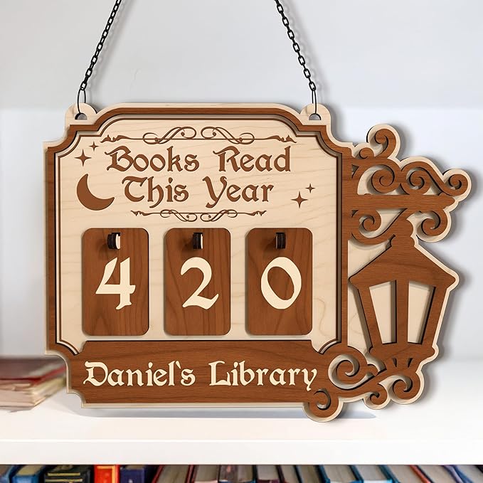 Books Read This Year Counter, Personalized Book Tracker Sign, Book Lover Gifts for Women, Readers, Librarians, Teachers, Writers, Wooden Hanging Library Decor, Reading Nook, Bookshelf Accessories