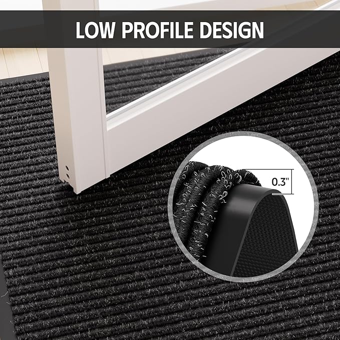 Front Door Mat 3' x 5', Low Profile Heavy Duty Door Mat Outside Entrance, Non-Slip Large Commercial Floor Mat, Absorbent & Resist Muddy Dirt, Easy Clean Welcome Entry Mat Indoor Outdoor, Black