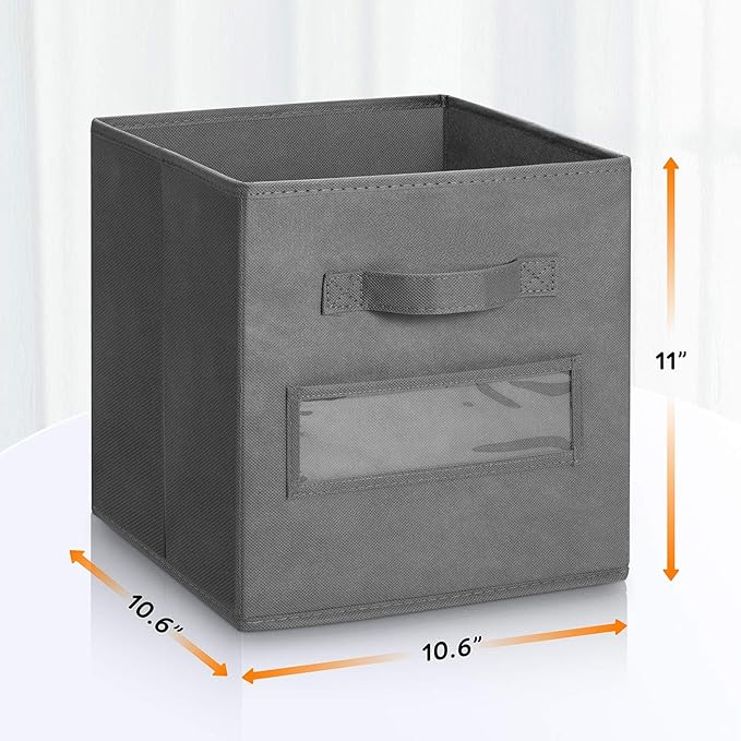 artsdi Fabric storage cubes (Set of 8) 11 Inch Cube Storage Bin, cube storage with 8 Labels Window Cards & a Pen, Foldable cube organizer bins, 11x11 storage bin, Cubby Organizer bins, Gray