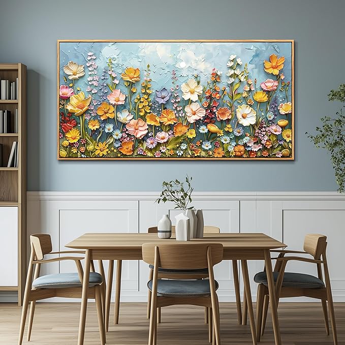 PHAOHUAXM Large Canvas Wall Art For Living Room Dining Room Mural Vintage Print Picture YAbstract Colored Floral Wood Frame Wall Decor Artwork For Farmhouse Kitchen Bedroom Home Decoration30x60 In