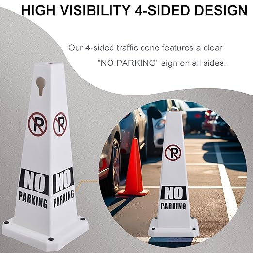 OrangeStar No Parking Cones 4-Pack, 26.5" Large 4-Sided Traffic Cones with Heavy Rubber Base for Parking Lot Control, Safety, Driveway | Indoor Outdoor Use