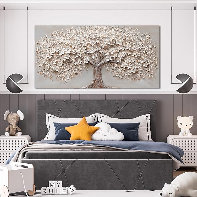 Canvas Wall Art Decor Oversized Wall Art Pictures for Living Room Large Tree of Life Wall Art Decor Canvas Art Wall Decor Modern White Wall Art Prints Artwork for Walls Bedroom Office Decor 35" X 70"