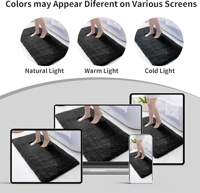 Black Bathroom Rug 24x36 Non Slip Fluffy Bath Mat for Bathroom Floor Washable Plush Luxury Bath Rug for Tub Soft Shaggy Shower Sink Mat