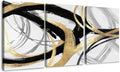 DUWQU 3 Piece Black and Gold Abstract Canvas Wall Art, Modern Black Gold and White Wall Decor, Spiral Brushstrokes Line Art Prints for Living Room Bedroom Office Home Decorations 16×24x3 In