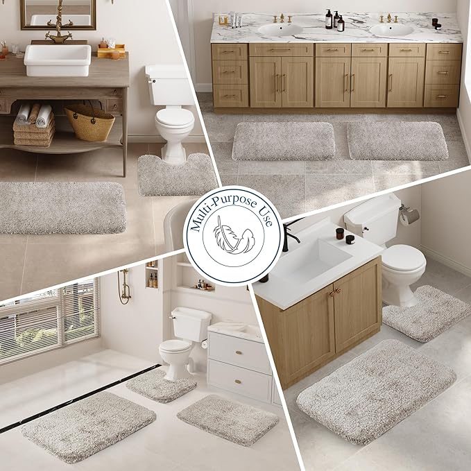 Walensee Large Bathroom Rug (24 x 60, Light Tan) Extra Soft and Absorbent Shaggy Bath Mat Machine Washable Microfiber Non Slip Luxury Floor Mat