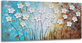 YHSKY ARTS Artisan Crafted Three Dimensional White Floral Relief Wall Decor, Abstract Botanical Canvas Artwork forLiving Room Bedroom Decor