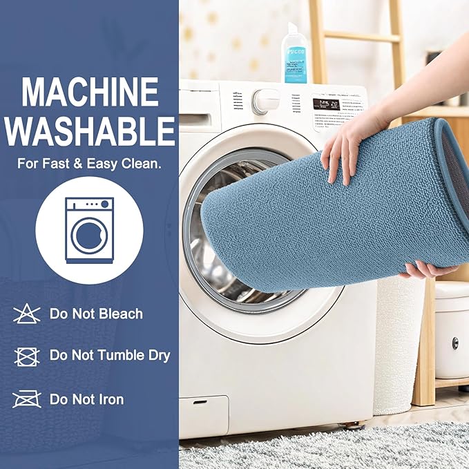 OLANLY Thick Memory Foam Bath Mat Rug 47x20, Extra Soft Absorbent Bathroom Rug, Quick Dry Bath Mats, Non-Slip, Machine Washable Carpet for Bathroom, Tub and Shower, Home Decor Accessories, Airy Blue