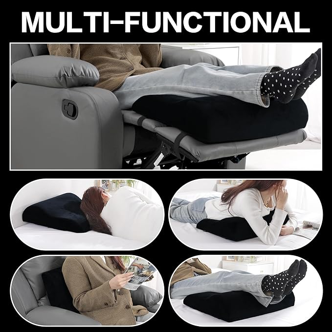 HOMBYS Extra Large Recliner Leg Pillow, Foam Foot Rest Cushion Wave Shape Recliner Footrest Extender, Multi Purpose Back & Lumbar Support Pillow for Bed, Sofa Couch, (Black)