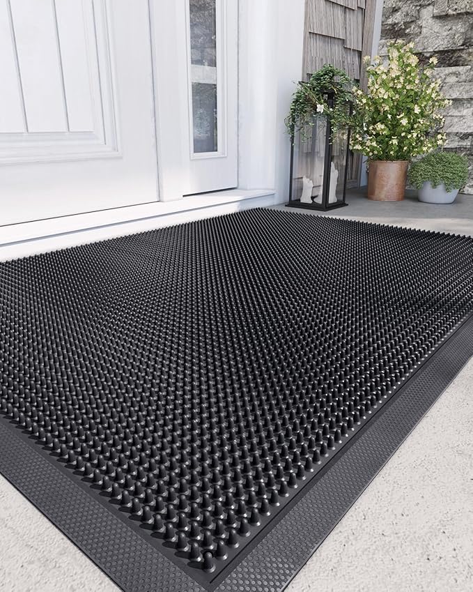 DEXI Front Door Mat Outside Entrance, 36x48 Heavy Duty Non-Slip Rubber Entry Mats, Dirt Trapping Waterproof Low-Profile Welcome Doormat for Entryway, Black