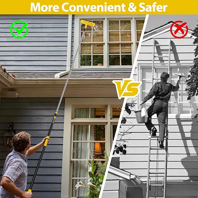 20 Foot High Ceiling Duster Kits with 5-12ft Heavy Duty Extension Pole, High Reach Duster for Cleaning,Microfiber Feather Duster,Cobweb Duster,Ceiling Fan Duster,Window Squeegee & Cleaner