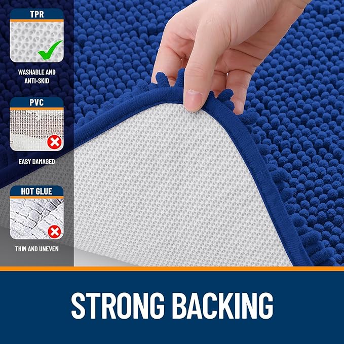 OLANLY Bathroom Rugs Sets 2 Piece, Soft Absorbent Chenille Bath Mats and U-Shaped Contour Toilet Mat Area Rug Set, Machine Washable Bath Carpet, Home Decor Accessories(36"x24"+24"x20", Royal Blue)