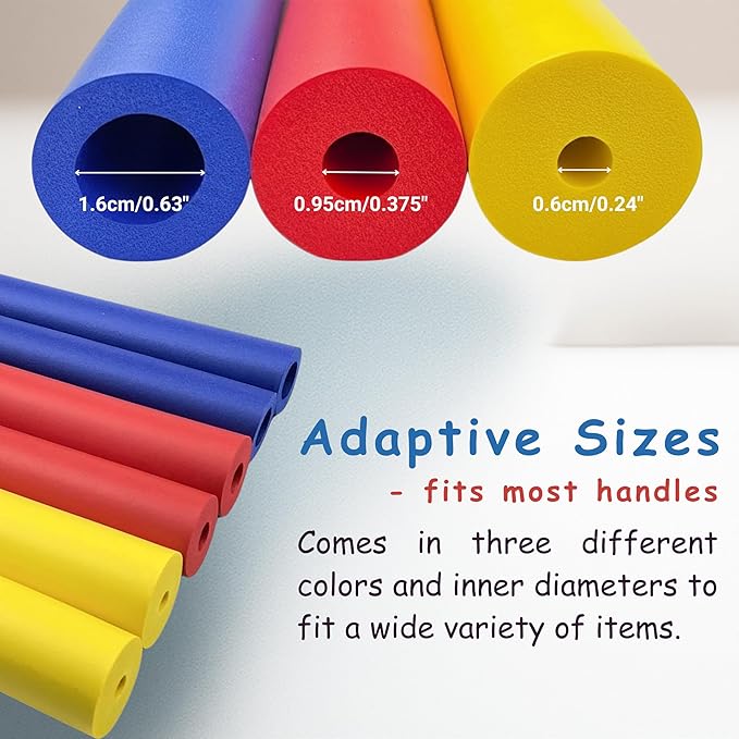 ATAH Foam Grip Tubing – 3 Adaptive Sizes | Non-Slip Soft Foam for Built up Handles | Grip Aid for Utensils, Tools, and Pens for Elderly, Disabled, Arthritis, and Weak Grip – (Set of 9, Multi-Color)