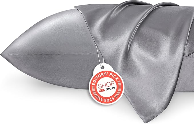 Bedsure Satin Pillowcase 2 Pack Similar to Silk Pillow Cases Standard Size, Pillow Case for Sleeping Women with Envelope Closure, Gifts for Women Men, Dark Grey, 20x26 Inches, 2pcs