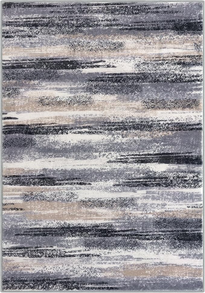 Modern Abstract 5x7 Machine Washable Area Rug Non-Slip Soft Bedroom Living Romm Rug Grey Black Multi Ultra Thin Print Faux Wool Floor Carpet Throw Rugs for Nursery Playroom Dining Room Indoor