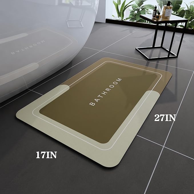 Bath Mat, Bathroom Mat Rugs Super Absorbent Shower Mats Non Slip Quick Dry Thin Rubber Mats for Bathroom Floor Fit Under Door, Shower Rug for Bathtub, Shower, Brown