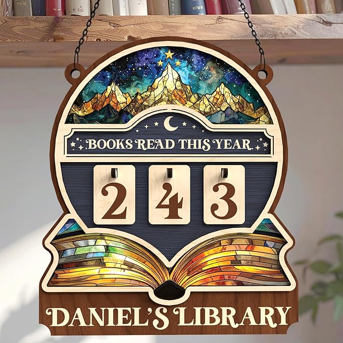 Personalized Books Read This Year Counter, Book Tracker Sign, Reading Tracking Wooden Frame, Book Lover Gift for Readers, Librarians, Writers, Bookish Decor for Home Library Bookshelf