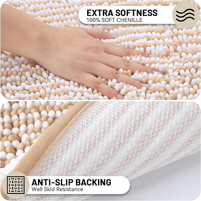 Ultra-Soft Bathroom Rug Set, 2-Piece – Absorbent, Non-Slip, Machine Washable Bath Mats for Bathroom, Shower, Sink, Kitchen （20" x 32" + 17" x 24"）