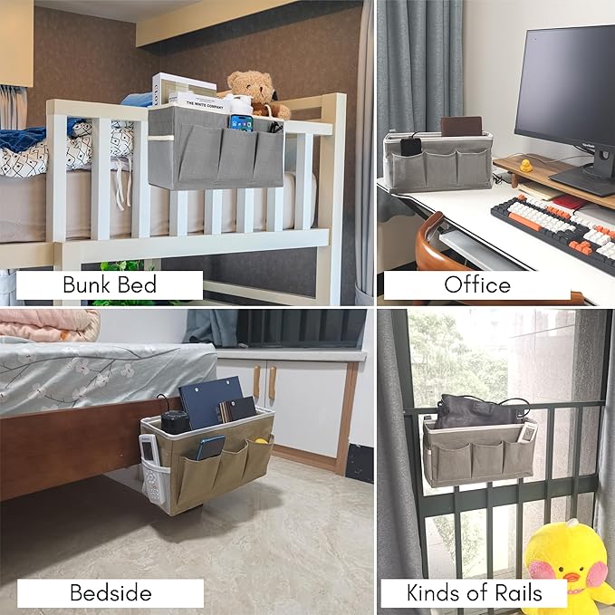 Bedside Caddy Storage Organizer - 2pcs Hanging Bag Holder with Pockets for Bedroom, Loft, Tent, Curtain, Bunk bed Shelf Accessories (Gray)