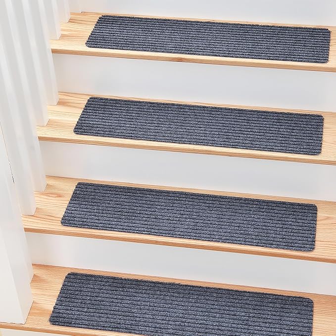 MBIGM 8" X 30" (7 in Pack) Non-Slip Carpet Stair Treads Non-Skid Safety Rug Slip Resistant Indoor Runner for Kids Elders and Pets with Reusable Adhesive - Gray