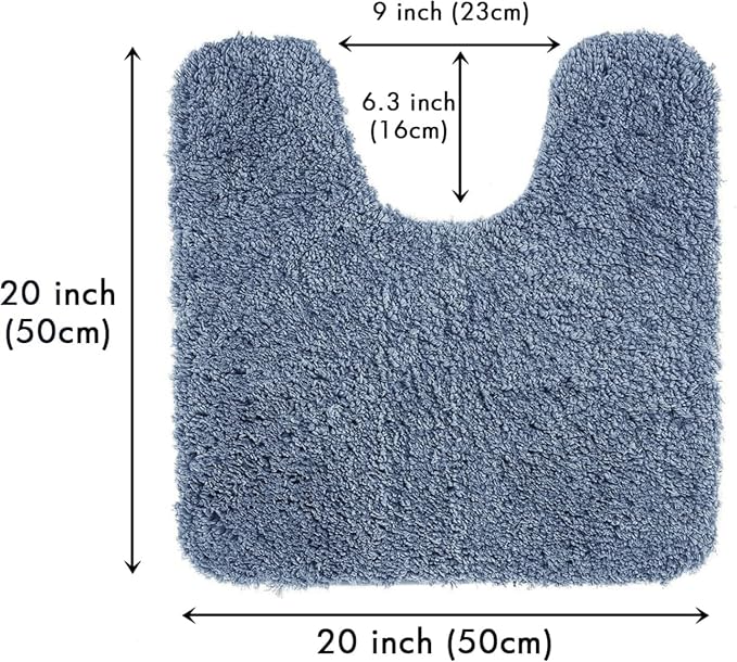 MIULEE Microfiber Toilet Bath Mat U-Shaped Contour Shaggy Rugs Non Slip Extra Thick Soft Absorbent Water for Bathroom Commode Machine Washable(20x20 Inch, Dusty Blue)