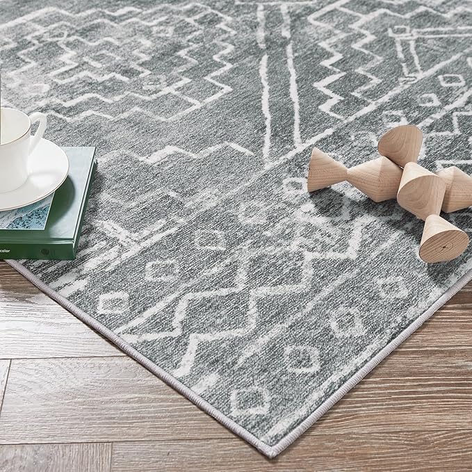 jinchan Moroccan Runner Rug 2x10 for Hallway - Bohemian Kitchen Machine Washable Runner Rug Modern Soft Ultra-Thin Low-Pile Non-Slip Carpet for Entryway Laundry Room Farmhouse (2x10ft, Dark Grey)