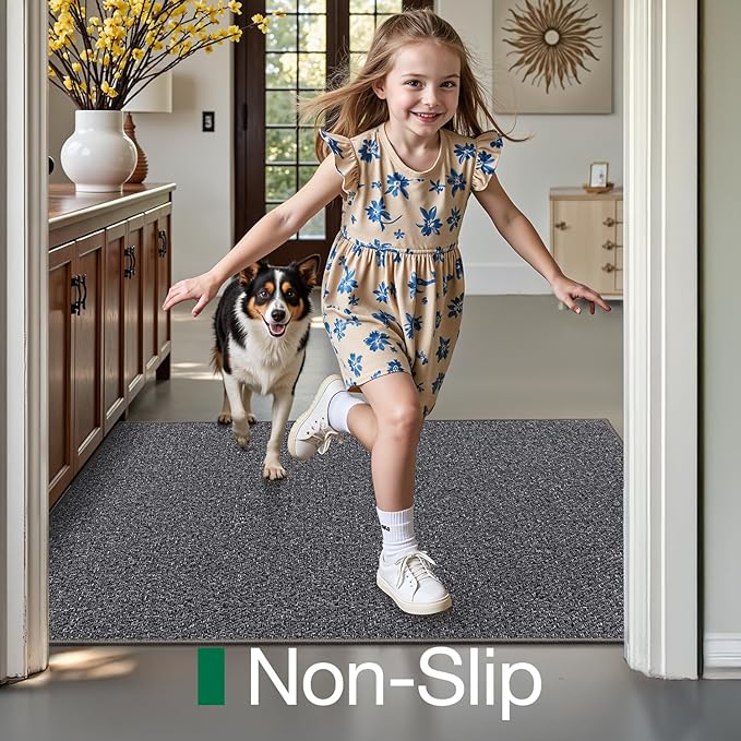 LUMI Ultra Thin Indoor Door Mat for Entrance 48"x72", Non Slip Entryway Mat, Low Profile Doormat, Unique Herringbone Design Carpet for Inside, Patio, Porch, Dark Gray