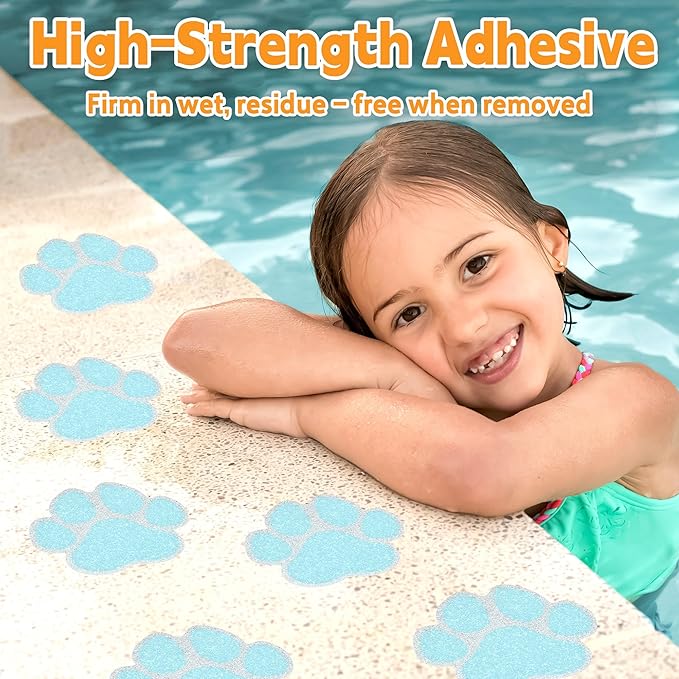 Non-Slip Bathtub Stickers, 20 Large PCS Safety Bathroom Tubs Showers Treads Adhesive Decals with Premium Scraper (Blue)