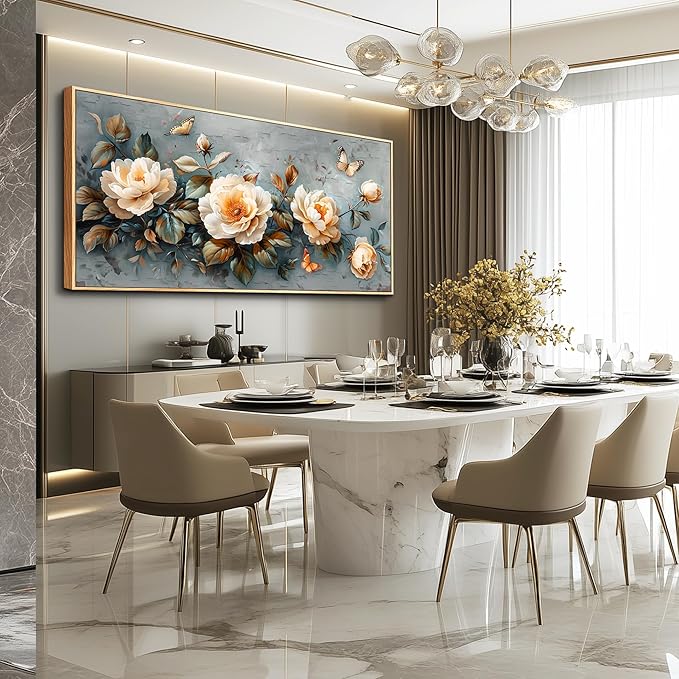 PHAOHUAXM Large Canvas Wall Art For Living Room Wall Decoration For Bedroom White Ink-Wash Flower Paintings Office Restaurant Corridor Mural Printing Artwork Home Decor Aesthetics Wood Frame 30"X60"
