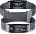 VNOX Medical Alert Id Bracelet for Men Women, Custom Engraving Adjustable Stainless Steel Customizable Mesh Emergency Survival Medic Bracelets Wristband Loop Band with Replacement Tag