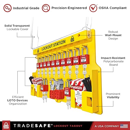 TRADESAFE Lockout Tagout Station with Loto Devices - 14 Pack Safety Lock Set, 6 Hasps, 40 Do Not Operate Tags, Lock Out Tag Out Kit Board, Lockout Safety Supply for OSHA Compliance