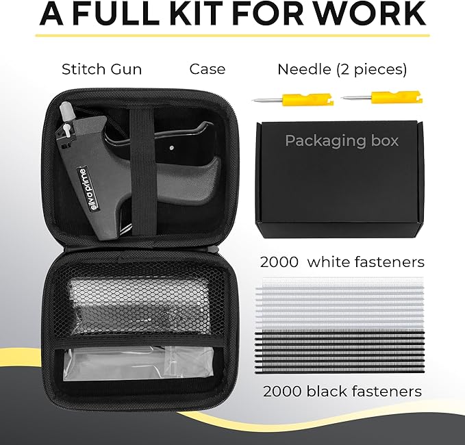 4000 Pcs Stitch Gun for Clothes, Tagging Gun for Clothing | 2000 Black & 2000 White Fasteners, 2 Stainless Steel Needles & Carry Case - Works on All Fabrics