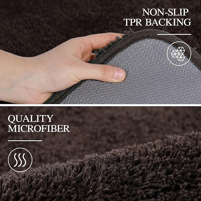 Walensee Large Bathroom Rug (24 x 60, Brown) Extra Soft and Absorbent Shaggy Bath Mat Machine Washable Microfiber Non Slip Luxury Floor Mat