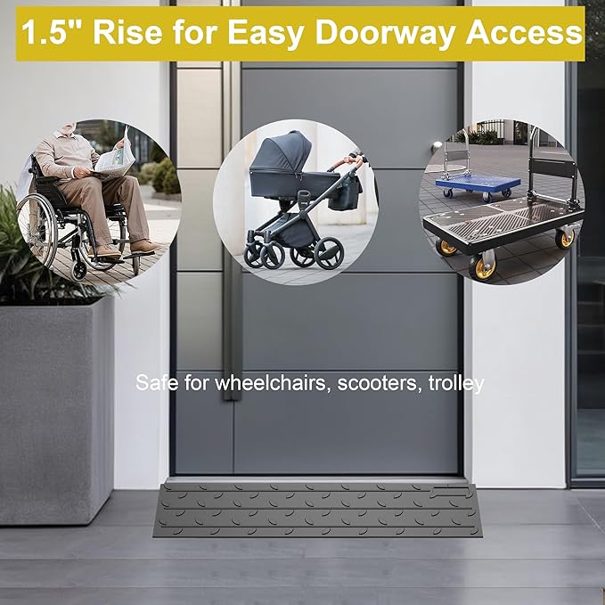 OrangeStar Heavy Duty Rubber Threshold Ramp, 1" Rise Wheelchair & Scooter Ramp with Cord Channel, Non-Slip Angled Entry for Doorways, Steps & Garages, 2200 LBS Capacity, 2-Pack (Black, 36" Length)