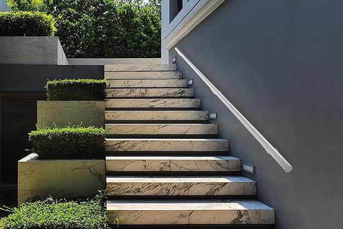 Meranti Aluminum Handrail for Indoor or Outdoor Steps and Stairs – Hand Rails for Elderly – DIY Complete Stair Railing Kit (AHR, Glossy White, 5' Length)
