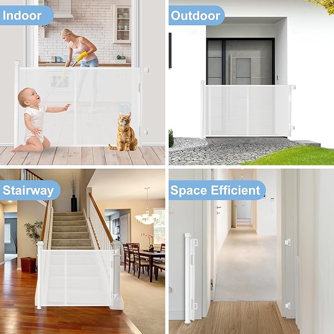 200 inches Extra Wide Retractable Baby Gate, 41.5 inches Tall Mesh Safety Gate for Oversized Openings, Living Rooms, Patios, Child & Pet Barrier for Indoor Outdoor Use, White