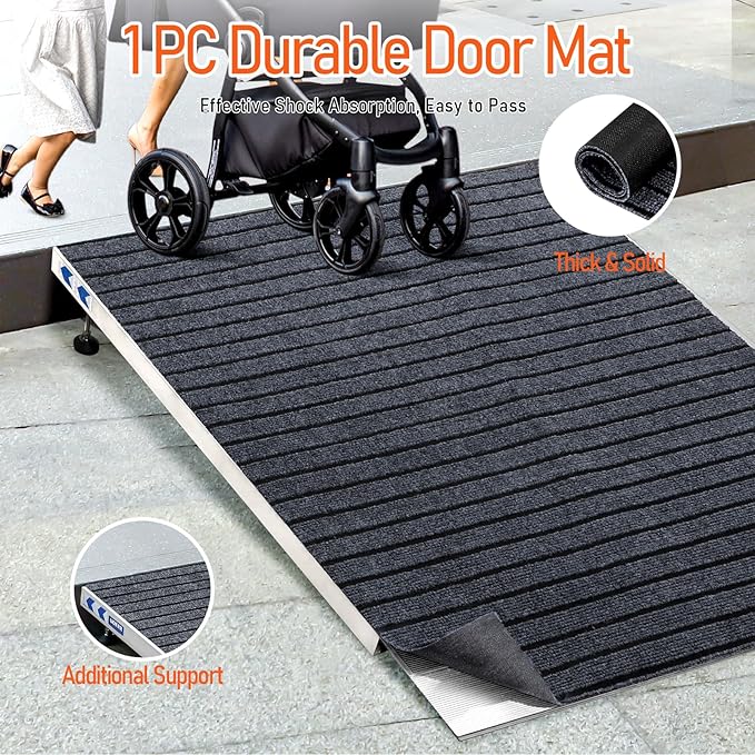 Threshold Ramp for Wheelchairs, 3.4-7.1" Rise and 36"×36" Platform Aluminum Wheelchair Ramp, Door Threshold Ramps with a Non-Slip Thick Door Mat