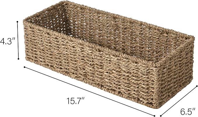 StorageWorks Toilet Tank Basket for Bathroom, Seagrass Storage Baskets for Toilet Tank Top, 2-Pack