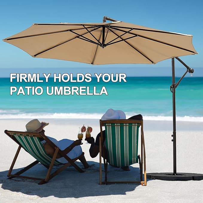 VECELO 4-Piece Round Offset Patio Umbrella Base Stand Heavy Duty, Wind-Resistant with U Locking, Stable, Water/Sand Filled for Deck, Poolside, Beach, Market, Garden, Black