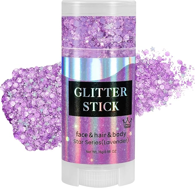 Mysense Lavender Body Glitter Stick, Light Purple Face Hair Glitter Gel for Kids, Festival Rave Outfit Accessories for Women, Sparkling Mermaid Sequins Chunky Glitter Makeup, 0.56oz