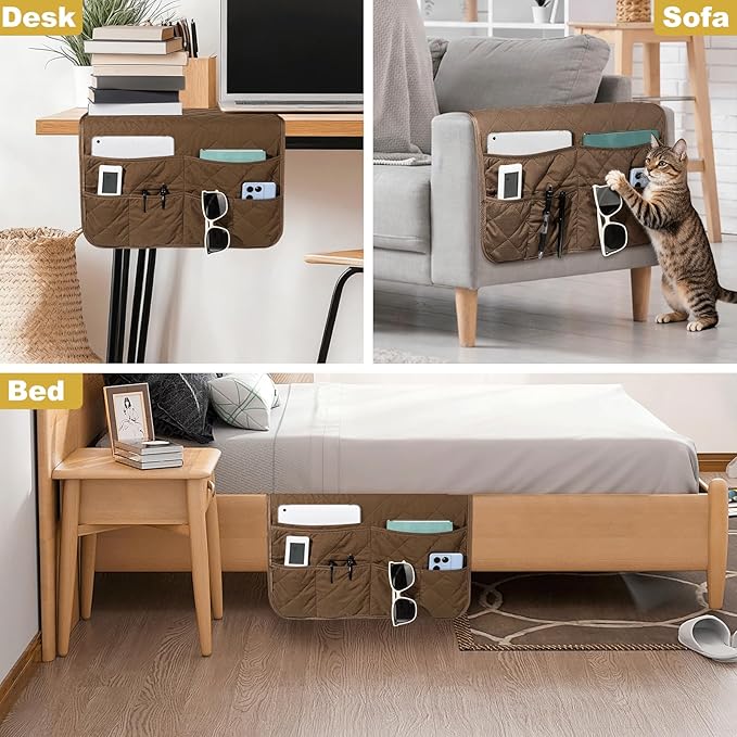 Remote Control Holder for Recliner,Armchair Caddy,Non Slip Sofa Armrest Storage Organizer for Recliner Couch with 6 Pockets for TV Remote,Cell Phone,Magazine (Brown)