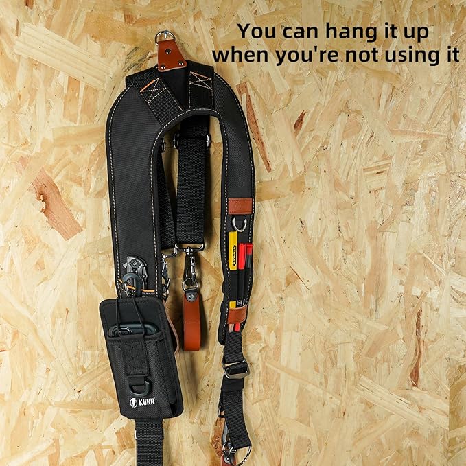 KUNN Leather Tool Belt Suspenders Construction Bag Suspenders Molded Air Channel Work Belt Suspender for Carpenter Electrician,Brown